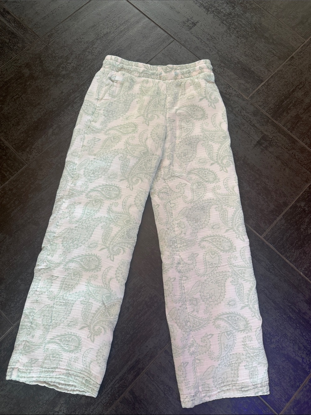 Kids white and Light Green Paisley dress  Lounge Pants girls size 13 14